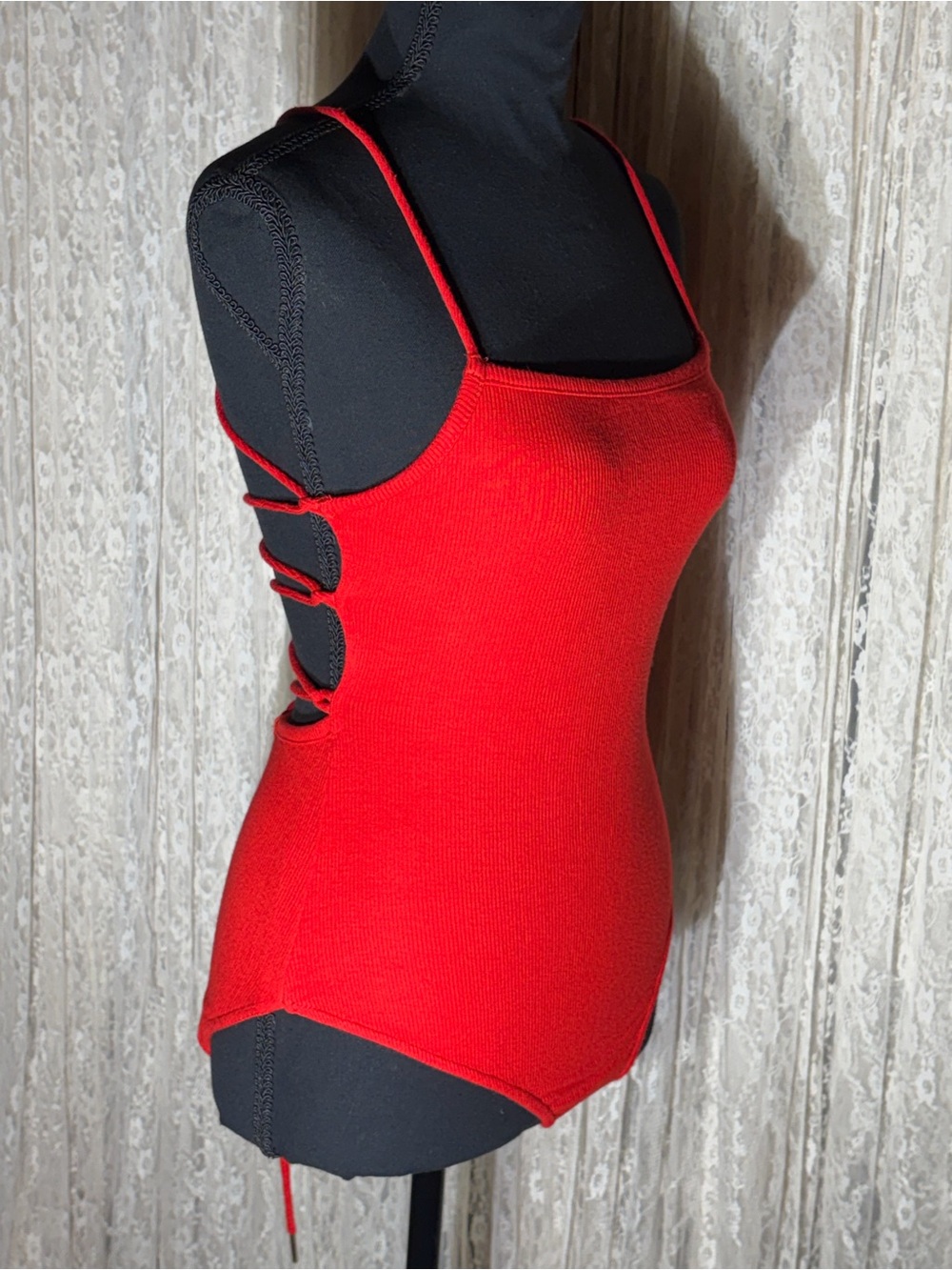 superdown Red Ribbed Tank Bodysuit - Picture 2 of 3